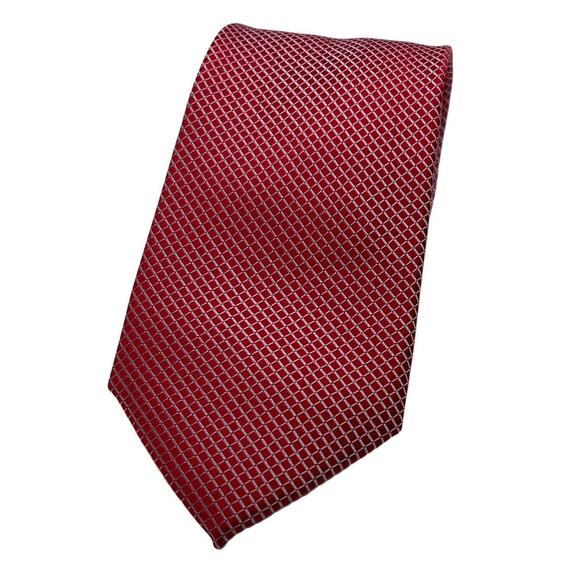 Beniot Florent Red W/Embroidered White All Over Diamond Shape 100% Silk Necktie - Picture 7 of 9